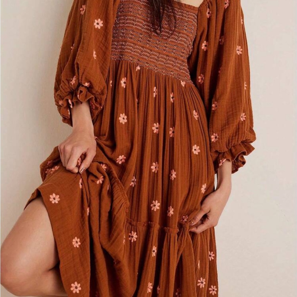 Floral Brown Smocked Dress
